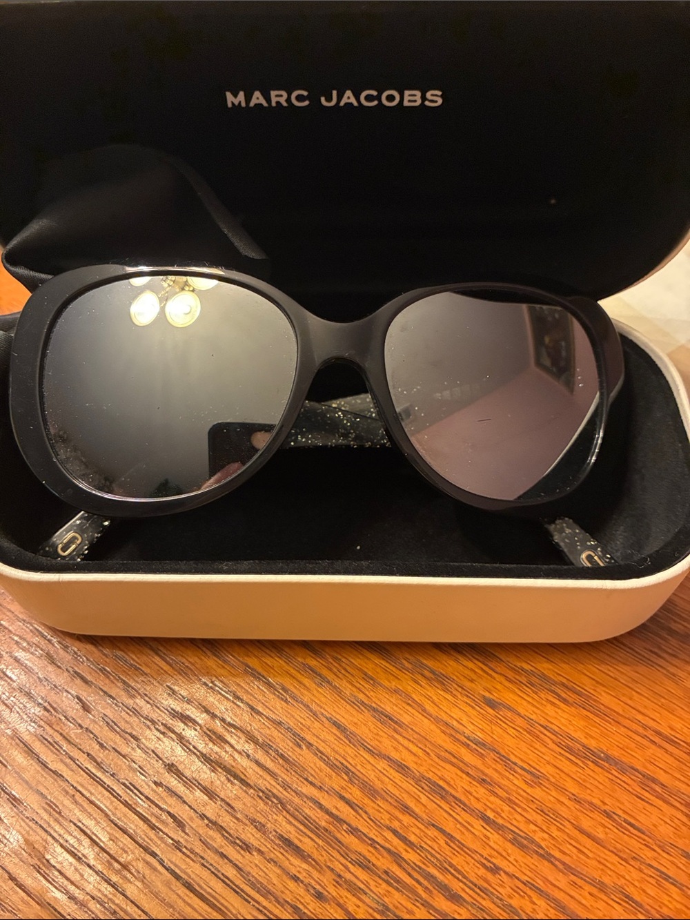 Marc Jacobs Black Women's Oversized Sunglasses with Subtle Glitter Temples